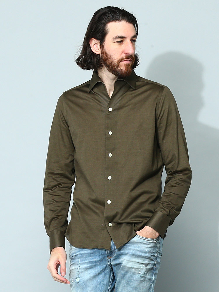 Finamore (フィナモレ) 綿100％ ジャージー 長袖 シャツ FISEULP3003J