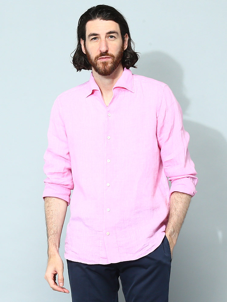 Finamore (フィナモレ) リネン 無地 長袖 シャツ FISEULCO463D 39 41