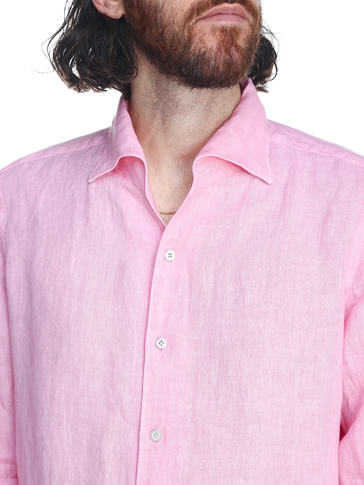 Finamore (フィナモレ) リネン 無地 長袖 シャツ FISEULCO463D 39 41