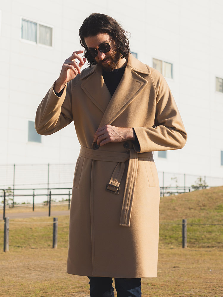 HEVO (イーヴォ) ウール混 ダブル ロングコート BRINDISI