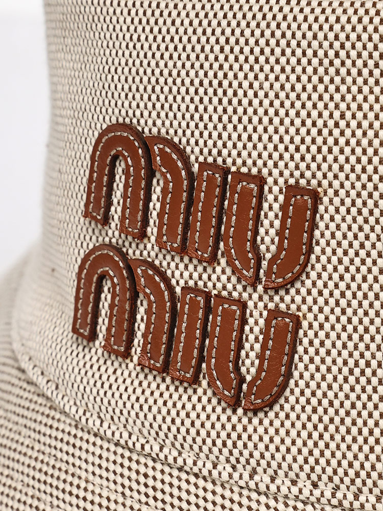 MIUMIU (ミュウミュウ) キャンバス レザーパイピング ロゴ バケット