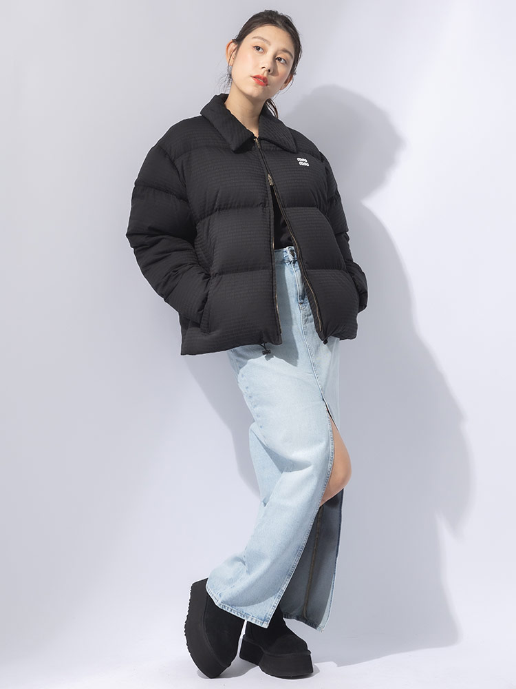 MIU MIU (ミュウミュウ) 総柄プリント フルジップ ダウンジャケット