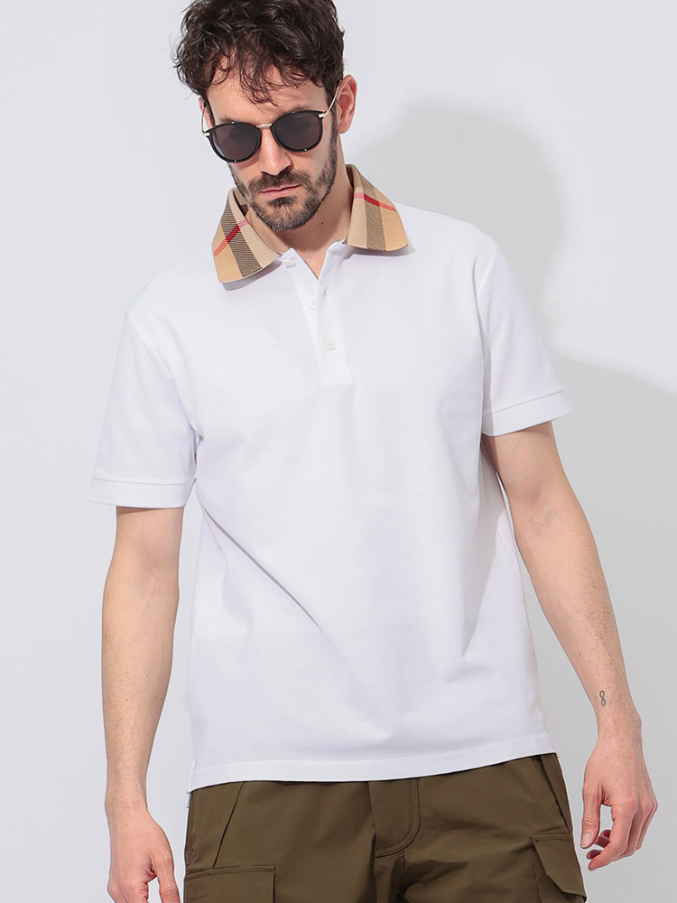 BURBERRY (バーバリー) コットン 衿チェック 半袖 ポロシャツ