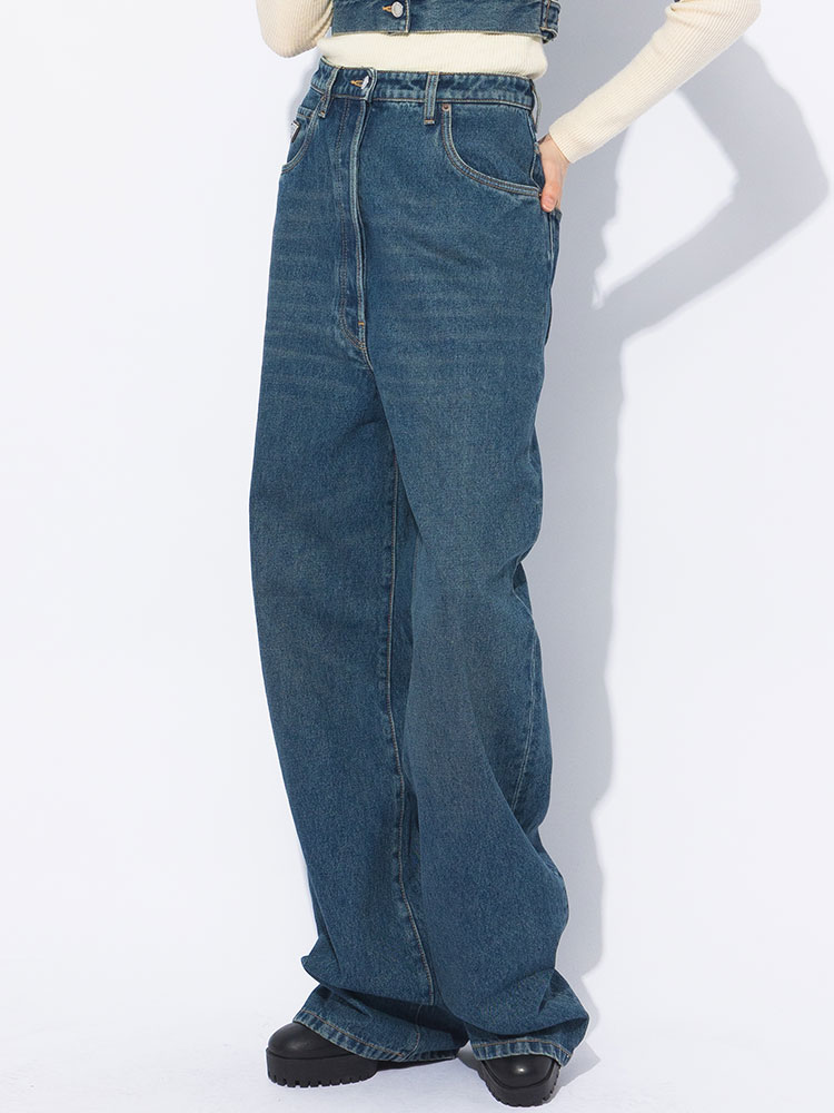 PRADA (プラダ) ウォッシュ加工 メタルロゴ ボタンフライ ハイライズ