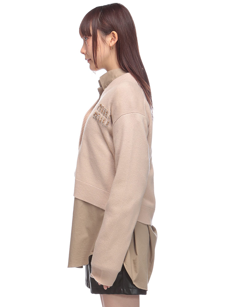 MIU MIU (ミュウミュウ) カシミヤ ビーズ刺繍 ロゴ カーディガン