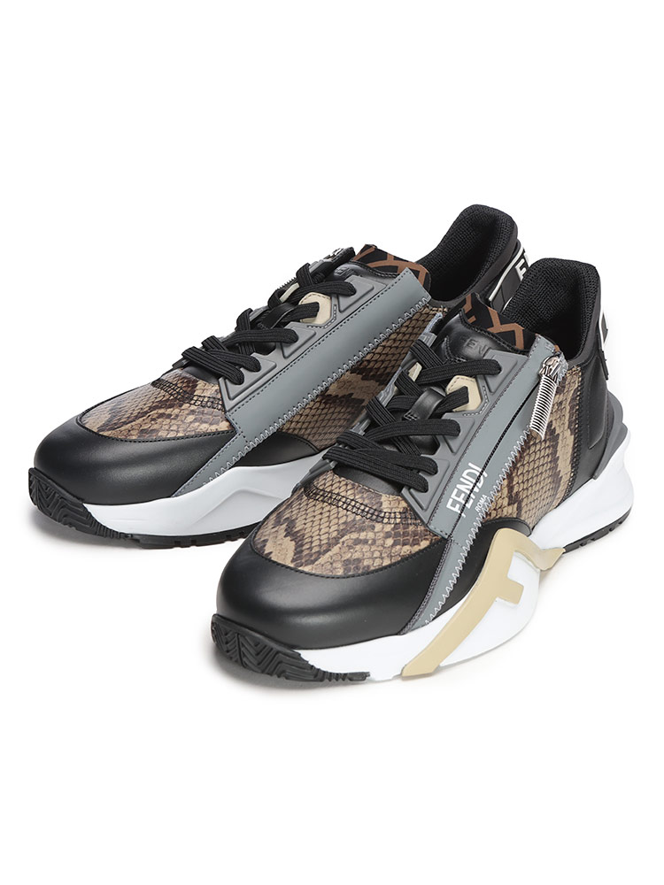 FENDI (フェンディ) レザー ロートップ フローパイソン スニーカー