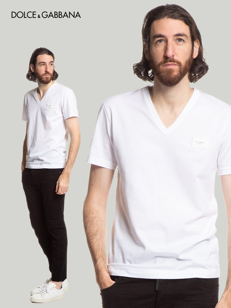 DOLCE&GABBANA (ドルチェ&ガッバーナ) ロゴプレート Vネック 半袖 T