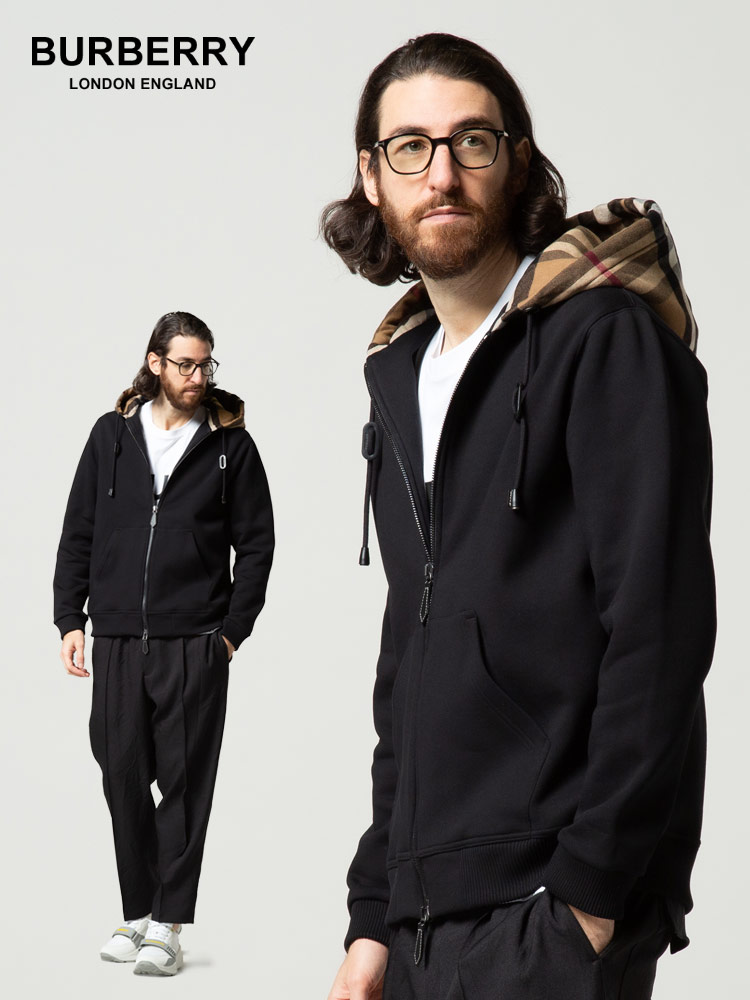 BURBERRY (バーバリー) 裏起毛 チェックフード フルジップ 長袖