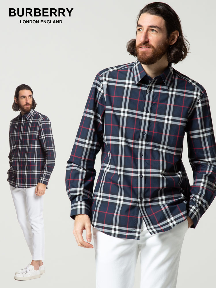 BURBERRY (バーバリー) チェック コットンポプリン 長袖 シャツ