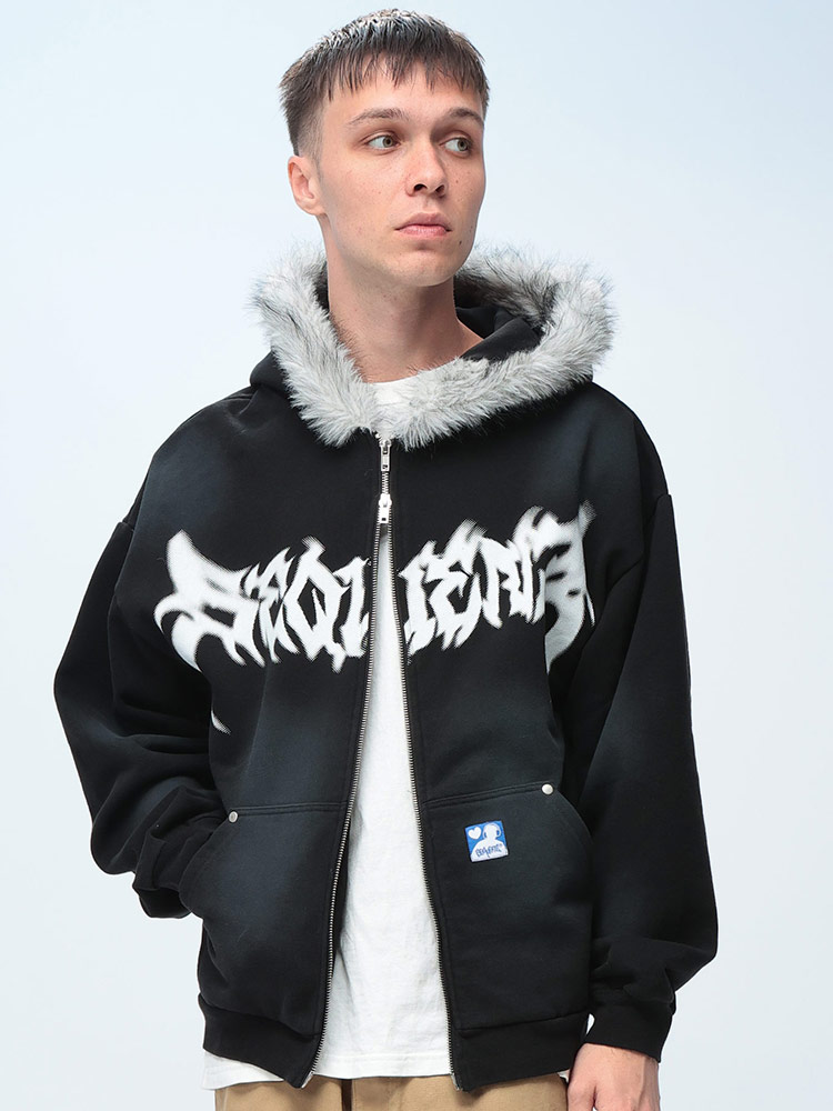 SEQUENZ (シークエンズ) ファー ロゴプリント フルジップ パーカー