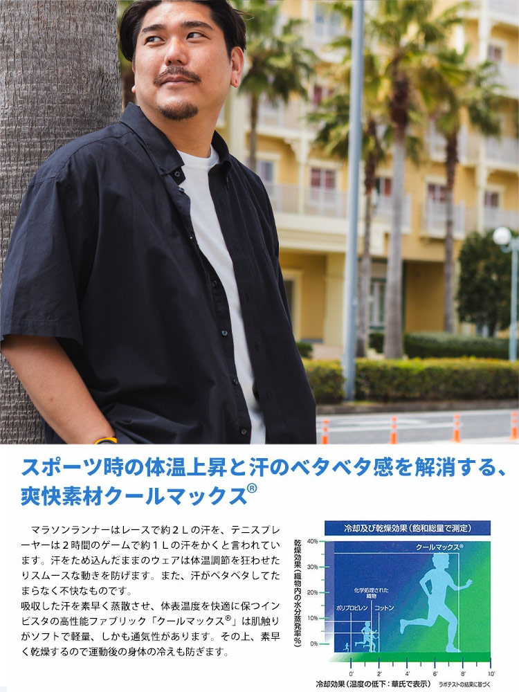 半袖 シャツ COOLMAX リネン混 ポケット付き ボタンダウン トップス