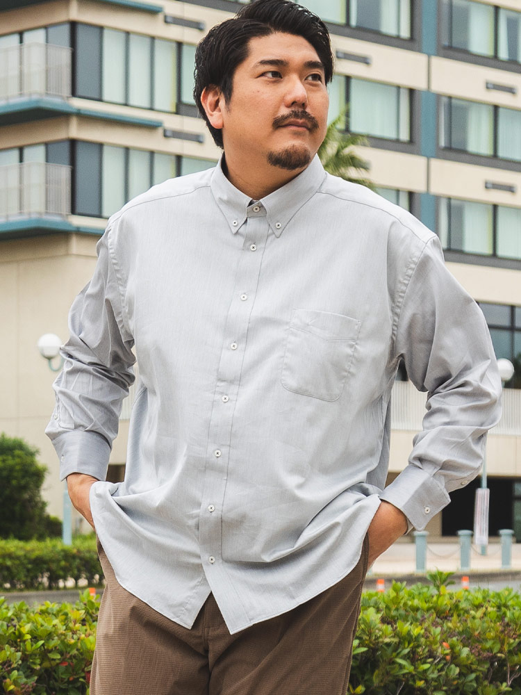 長袖シャツ SOLARO ソラーロ生地 無地 ストレッチボタンダウン