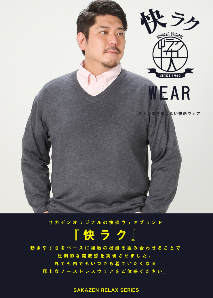 快ラクWEAR ウォッシャブル カシミヤ混 無地 Vネック セーター 快楽