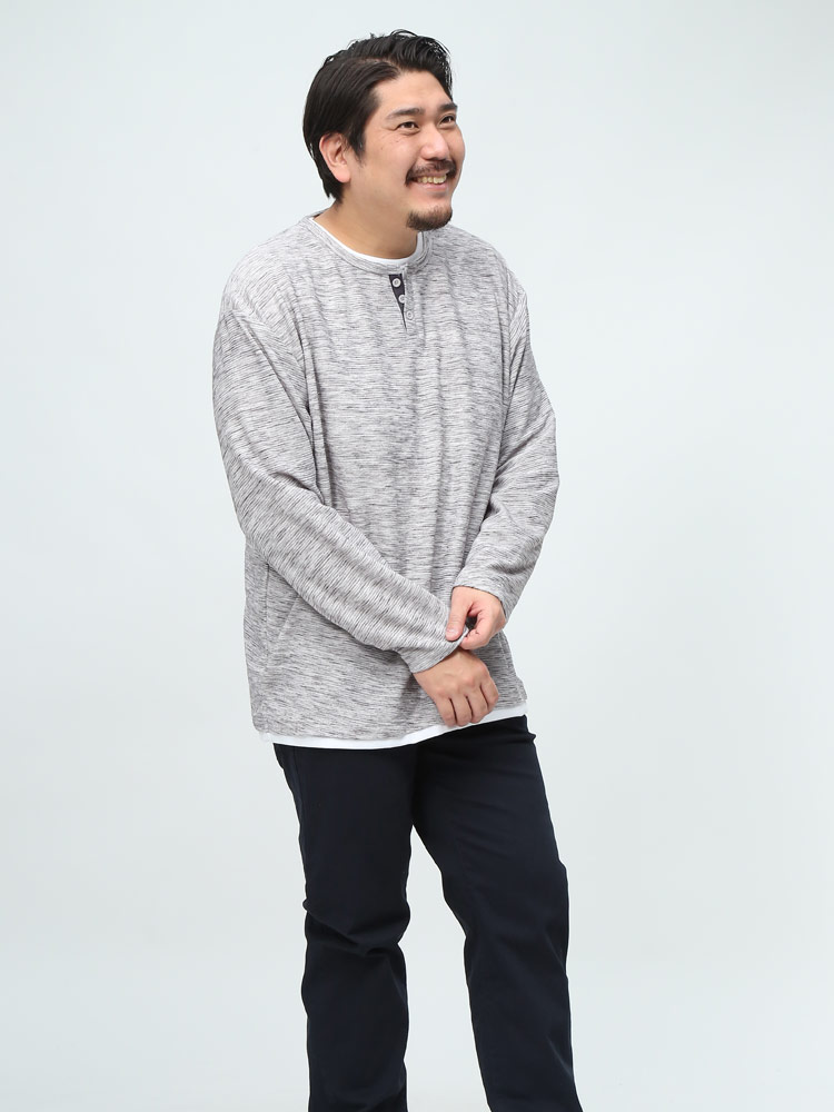 PLEGG プレッジ フェイクレイヤード ヘンリーネック 長袖 Tシャツ