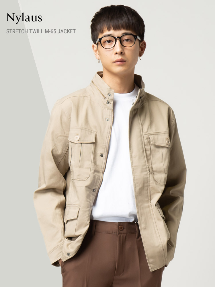M-65 ミリタリージャケット メンズ ストレッチツイル フルジップ