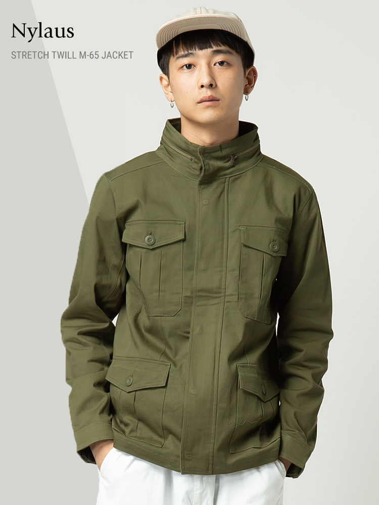 M-65 ミリタリージャケット メンズ ストレッチツイル フルジップ