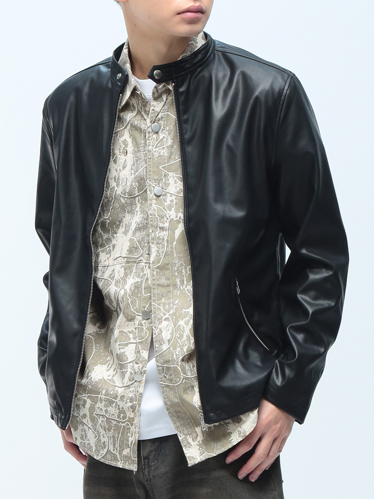 S＆SONS (エスアンドサンズ) 合成皮革 シングル ライダース ジャケット