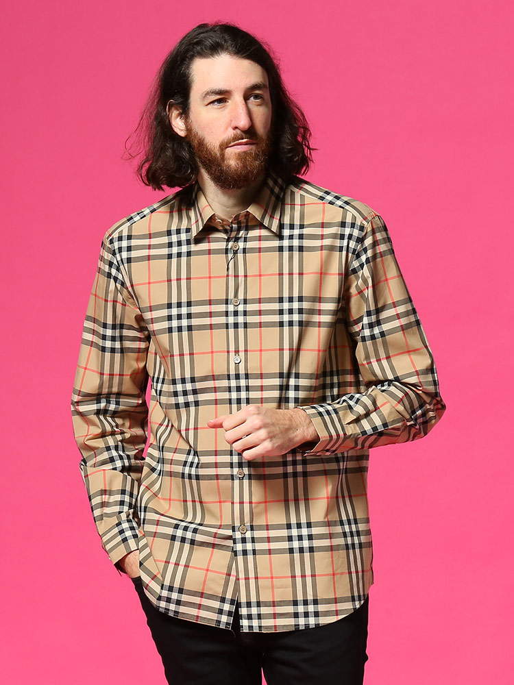 BURBERRY (バーバリー) チェック柄 コットンポプリン 長袖 シャツ