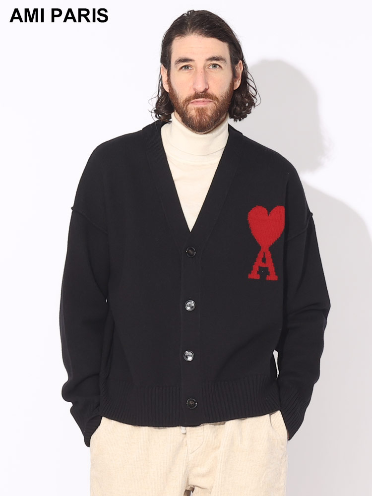 AMI PARIS (アミパリス) ハート Vネック カーディガン ニット Ami de