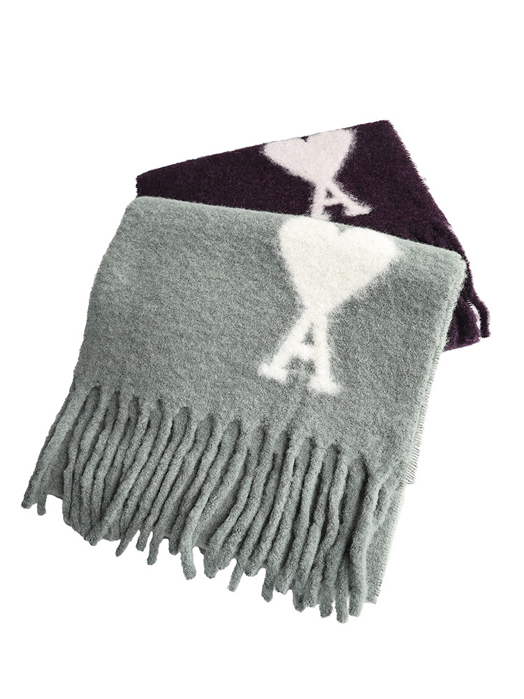 AMI PARIS (アミパリス ) アルパカウール ロゴ フリンジ ロング