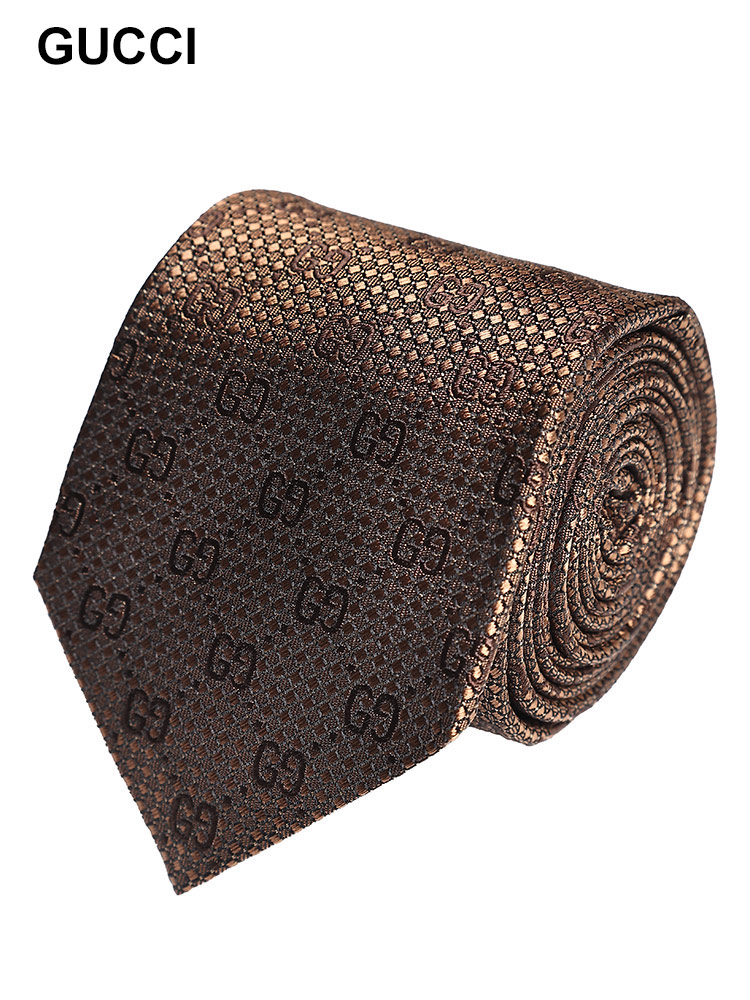 GUCCI (グッチ) シルク100％ ダミエジャガード 総柄 ネクタイ