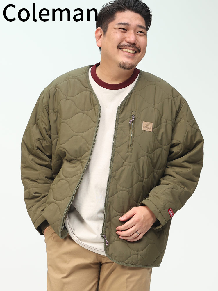 ナイロン キルト ノーカラー ジャケット (Coleman) コールマン 大きい