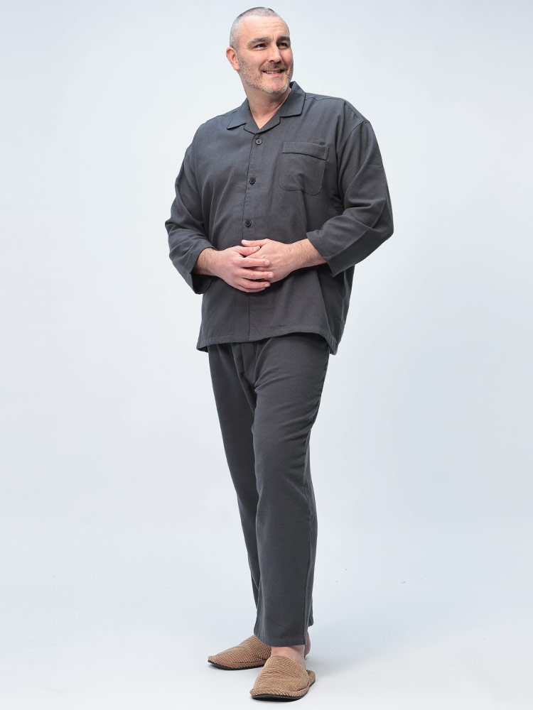 SAKAZEN (サカゼン) 無地パイピング 長袖 パジャマ 上下セット