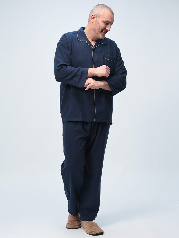 SAKAZEN (サカゼン) 無地パイピング 長袖 パジャマ 上下セット