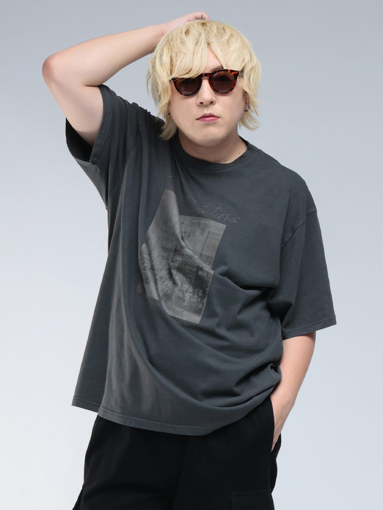 半袖 Tシャツ ピグメント加工 街フォトプリント クルーネック トップス