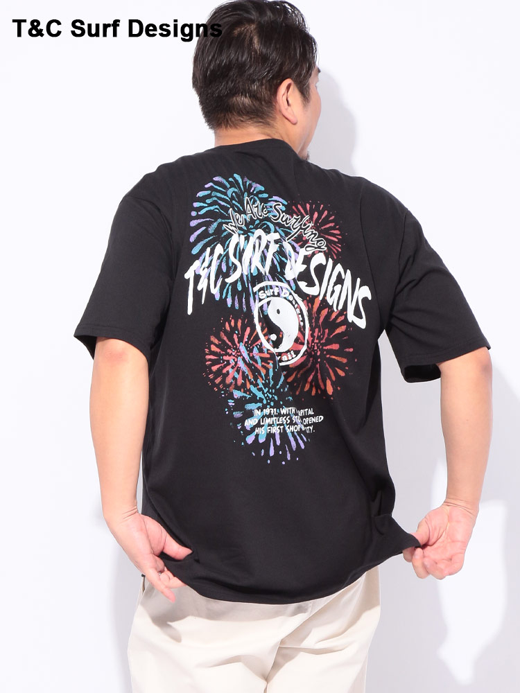 花火プリント クルーネック 半袖 Tシャツ 大きいサイズ メンズ 3L 4L