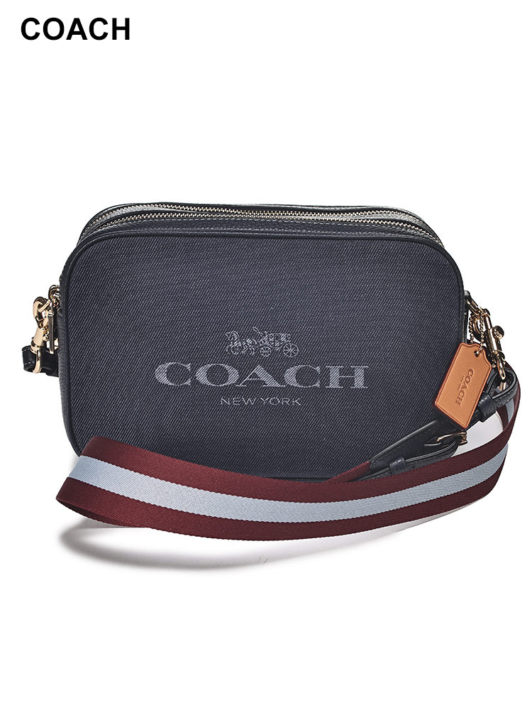 COACH (コーチ) デニム×レザー ロゴプリント ショルダーバッグ