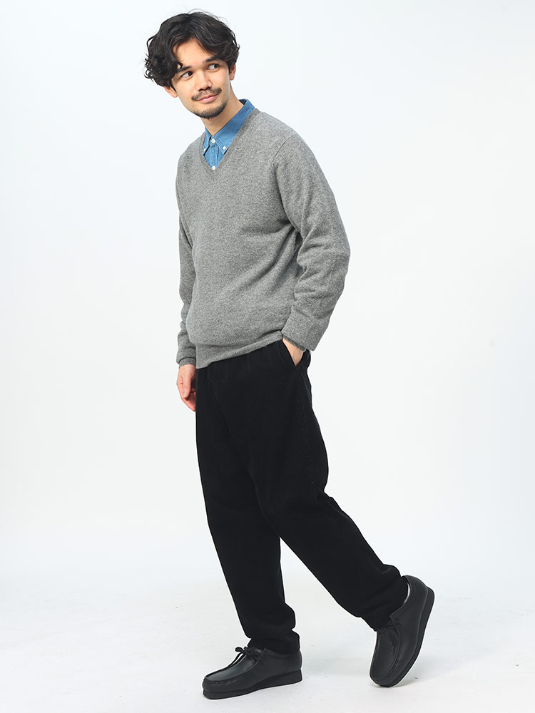 DESHENG (デシェン) カシミヤ100％ 12G 無地 Vネック セーター M L LL