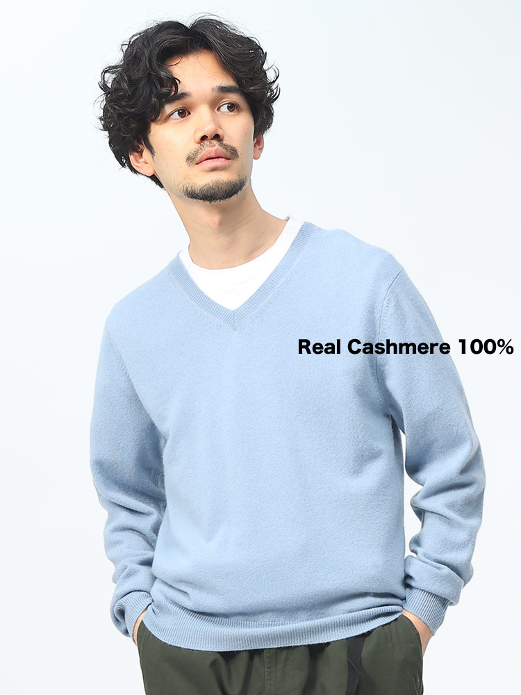 DESHENG (デシェン) カシミヤ100％ 12G 無地 Vネック セーター M L LL