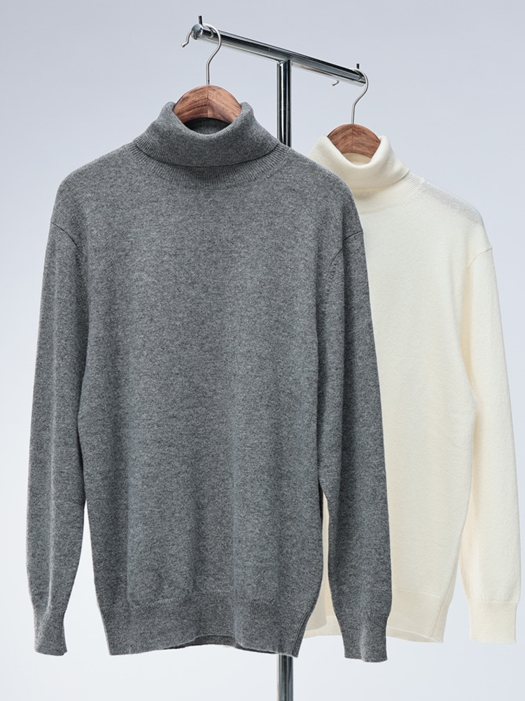 DESHENG (デシェン) カシミヤ100％ 無地 タートルネック セーター