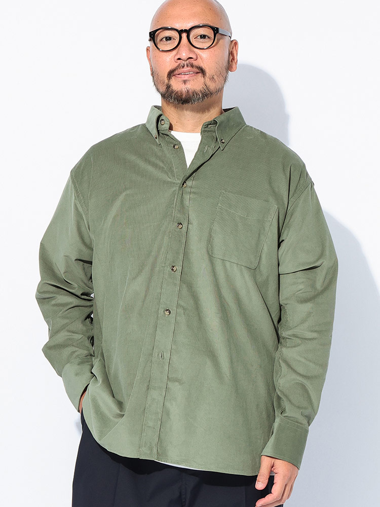 長袖 シャツ コーデュロイ ボタンダウン トップス シンプル ベーシック