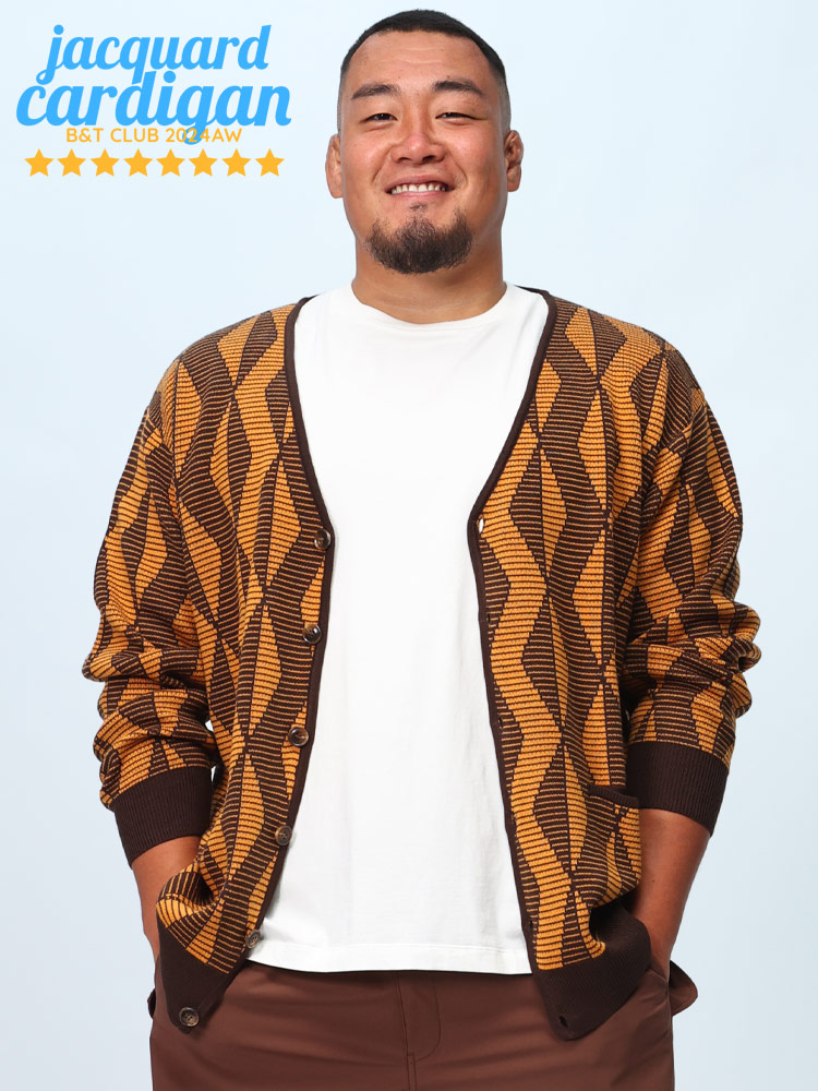 ニットカーディガン 総柄 ジャガード Vネック アウター カーデボタン