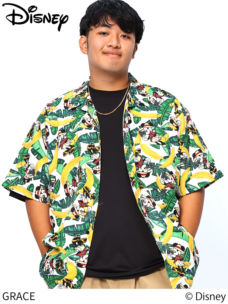 半袖 シャツ MICKEY MOUSE ミッキーマウス ディズニー 総柄 オープン