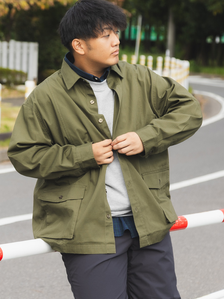 シャツジャケット リップストップ カーゴ アウター ジャケット 襟付き