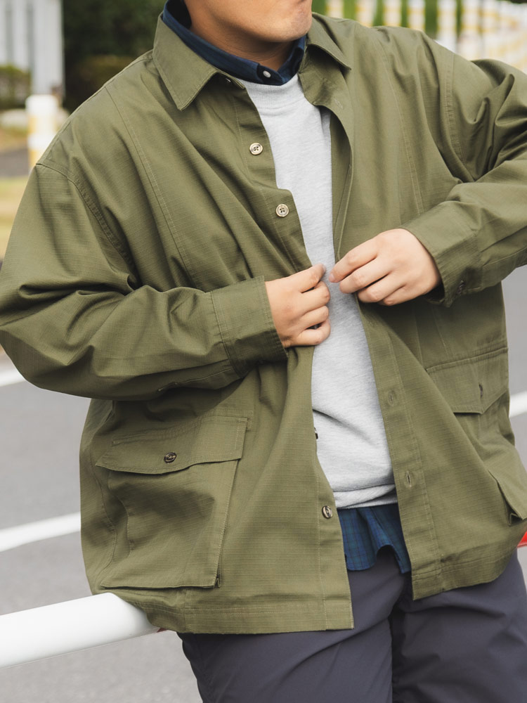 シャツジャケット リップストップ カーゴ アウター ジャケット 襟付き