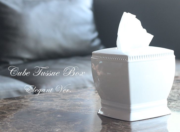 NEW□白磁□エレガントスクエアティッシュボックス（正方形