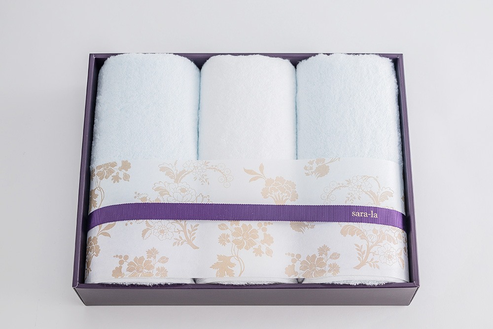 フェイスタオル【彩】3枚セット（ブルー・ホワイト） | 今治タオル