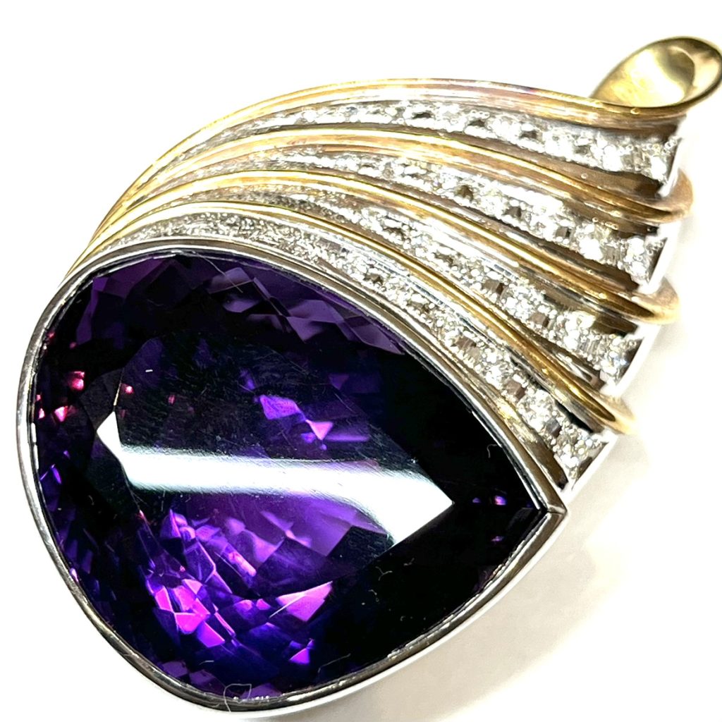 K18 Pt900 18金・プラチナコンビ アメジスト・ダイヤモンド付き