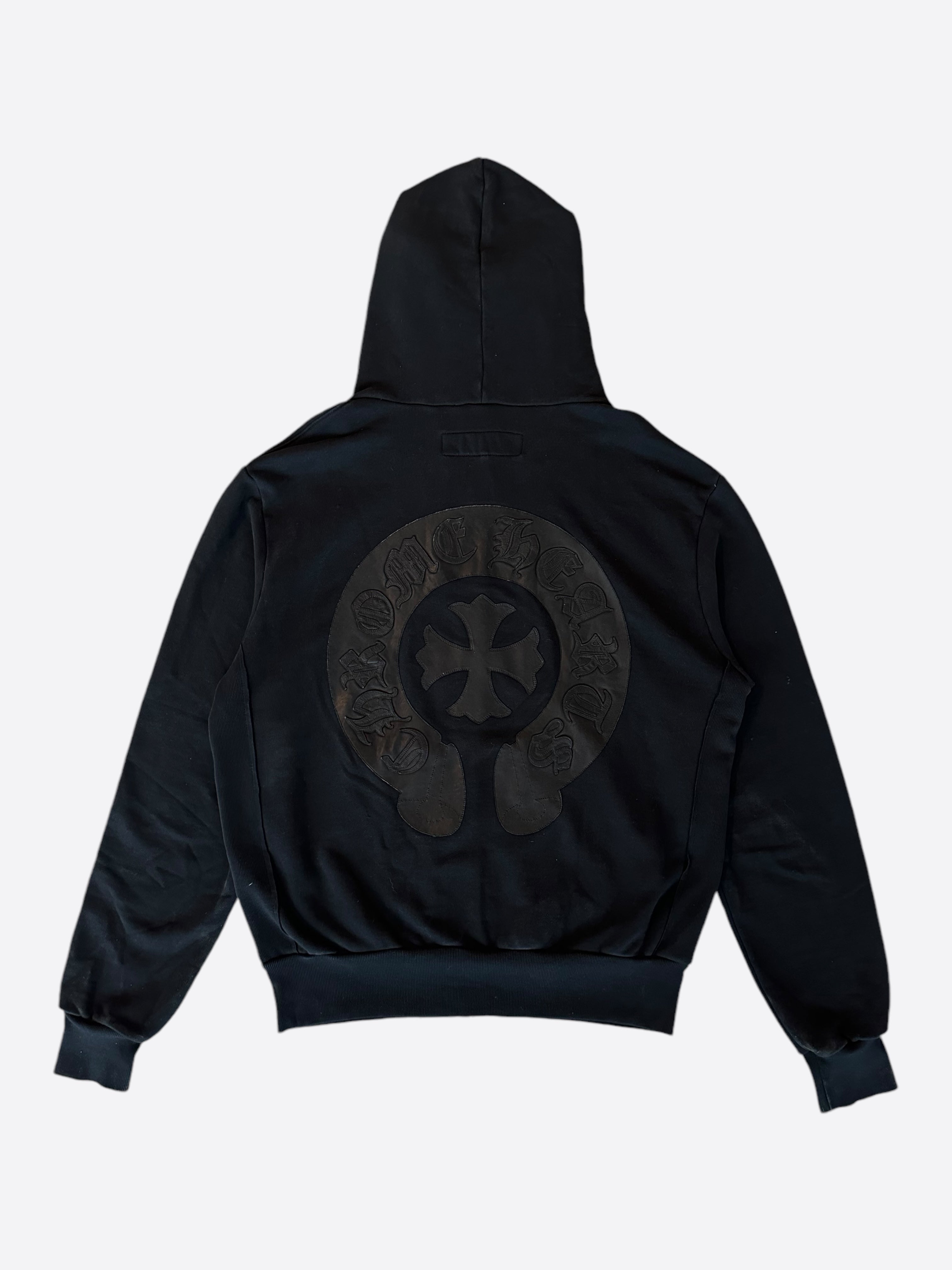 Chrome Hearts Black Leather Horseshoe Logo Zip Up Hoodie – Savonches