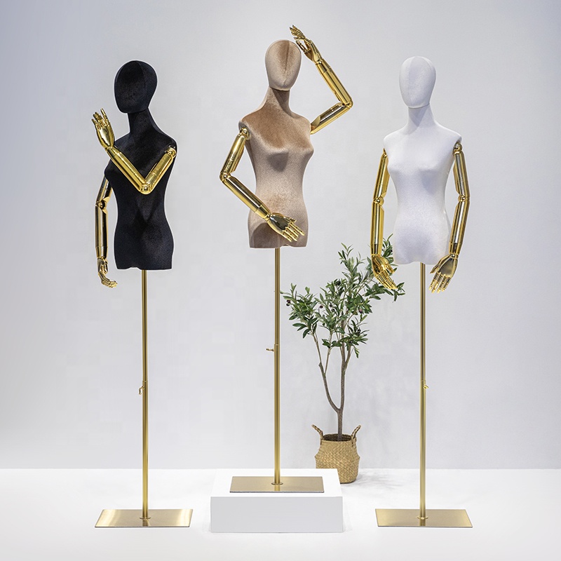 新入荷 高級ベルベット製 女性マネキン ゴールド/シルバーの腕付き