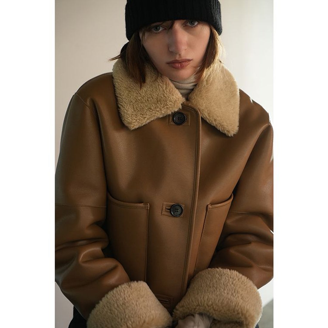 クラネ CLANE VEGAN LEATHER BOA SHORT JACKET （BLACK