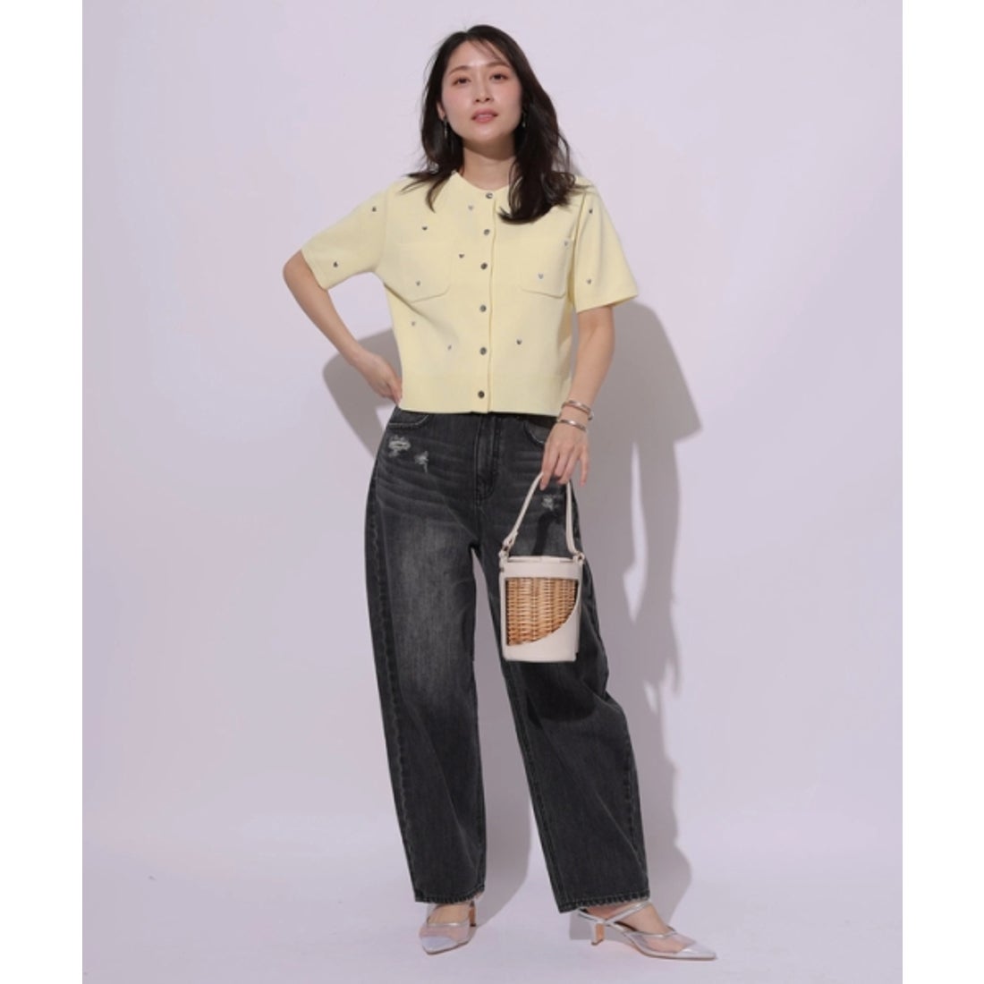 アプワイザー・リッシェ Apuweiser-riche ハート刺繍カラーカーデ （白