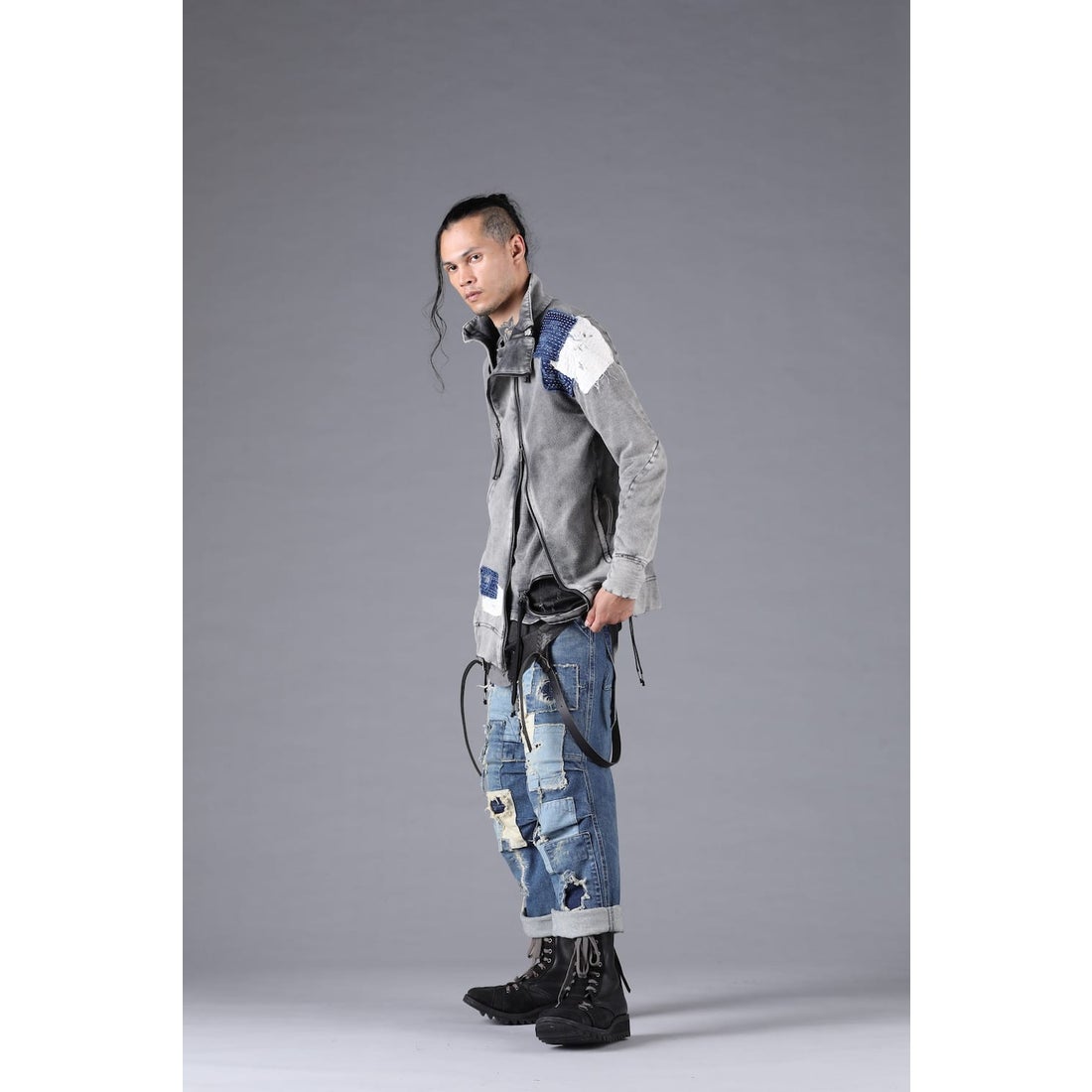 ディーハイゲン D.HYGEN 無燃糸裏毛パッチダメージWジップハイネック