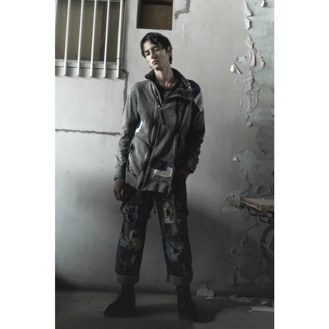 ディーハイゲン D.HYGEN 無燃糸裏毛パッチダメージWジップハイネック