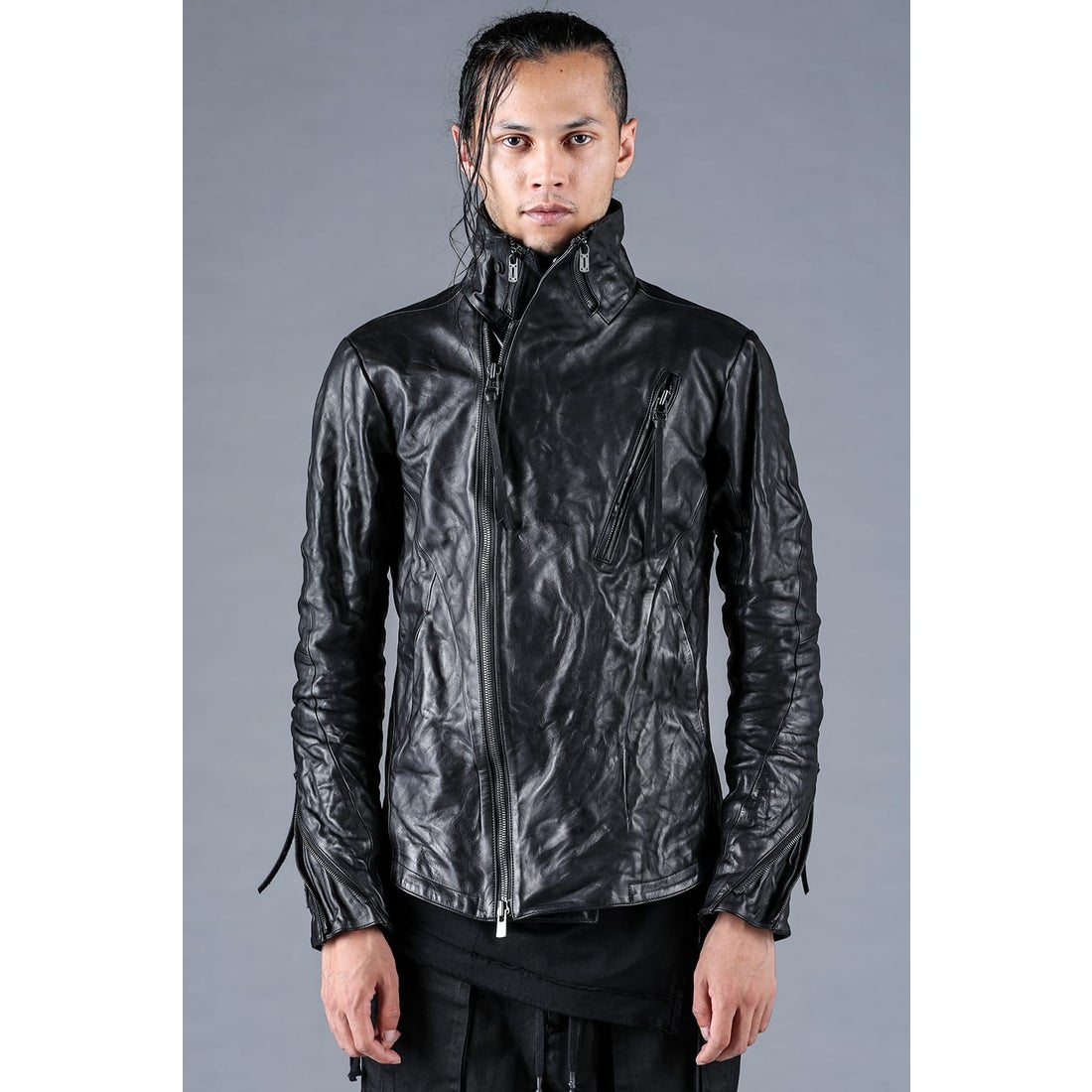 ディーハイゲン D.HYGEN Horse Leather High Neck Jacket （BLACK