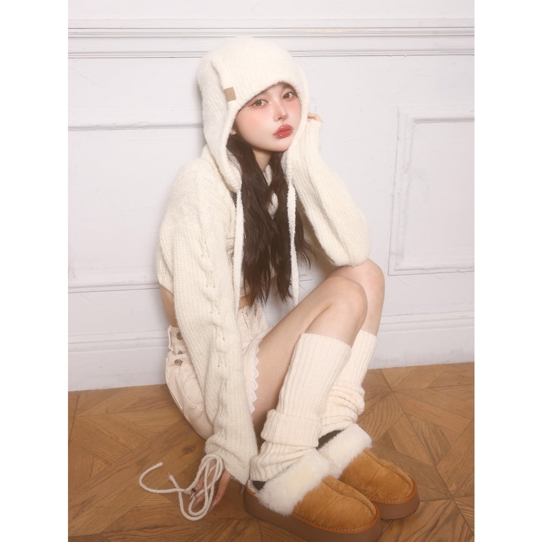 ダーリッチ Darich レザータグパッチフライトキャップ （アイボリー